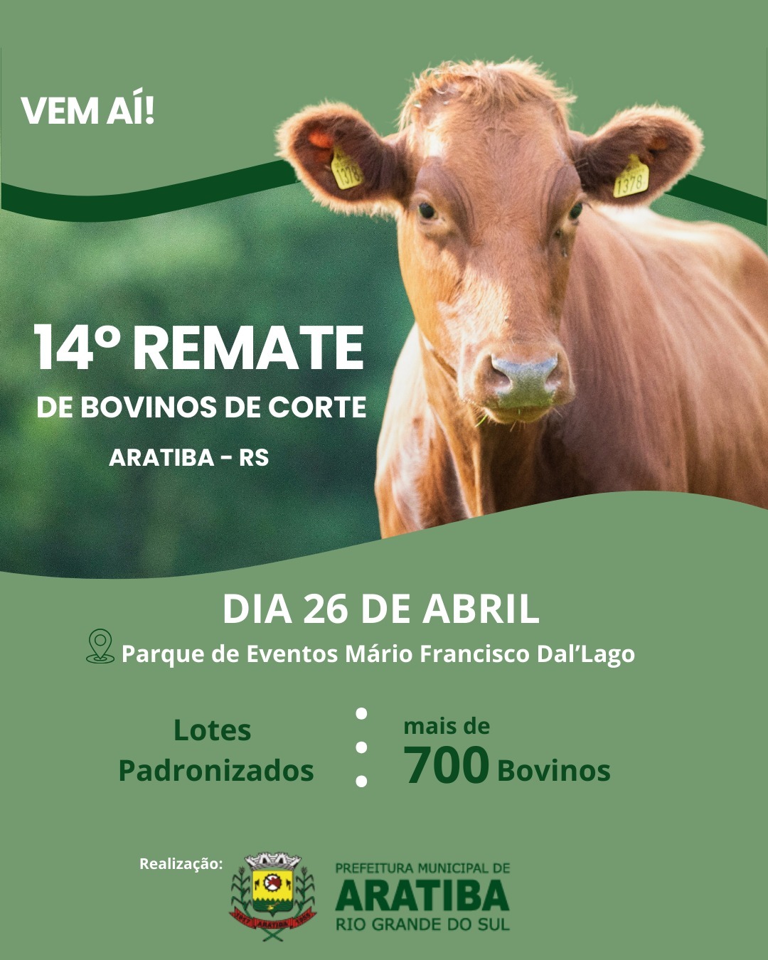Convite para o 14º Remate de Bovinos de Corte de Aratiba