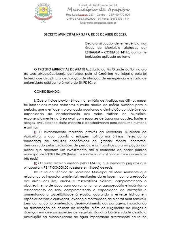 ARATIBA JÁ REGISTRA PERDAS DEVIDO À ESTIAGEM