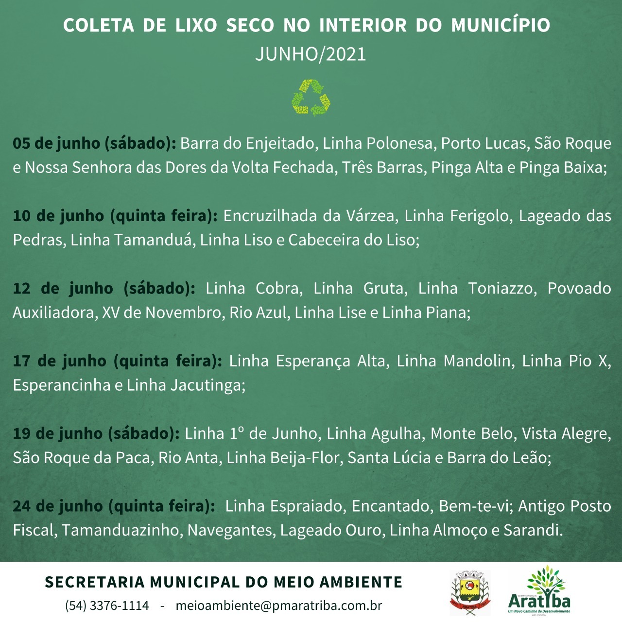 Roteiro coleta de lixo seco no interior