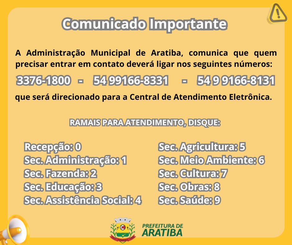 Comunicado telefones Prefeitura de Aratiba