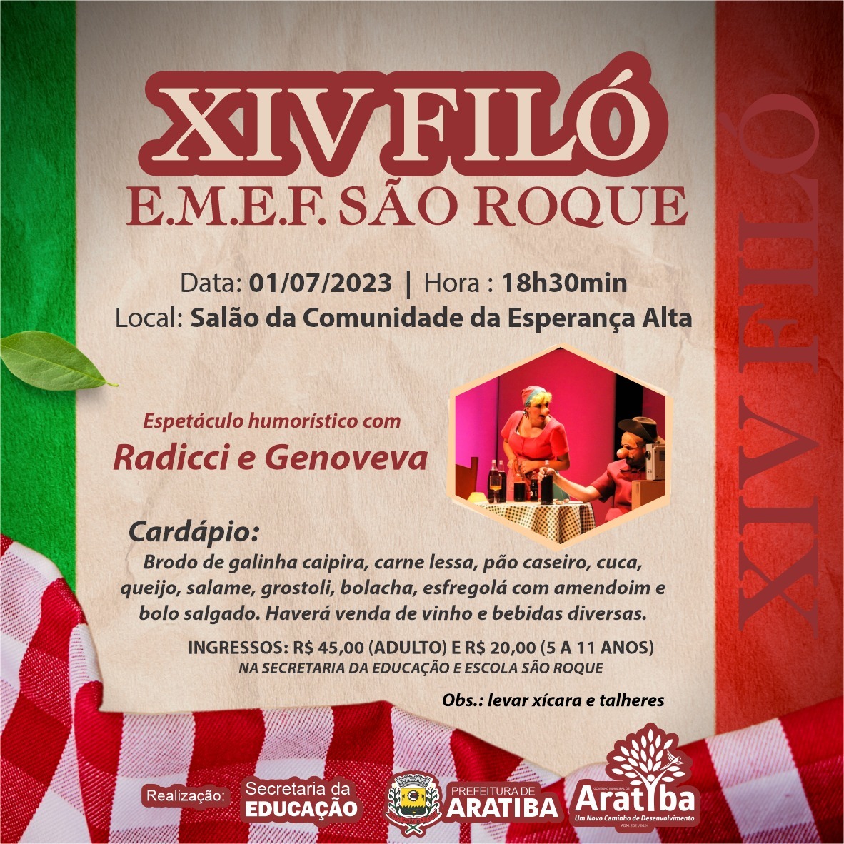 Convite para o XIV Filó da Escola Municipal de Ensino Fundamental São Roque