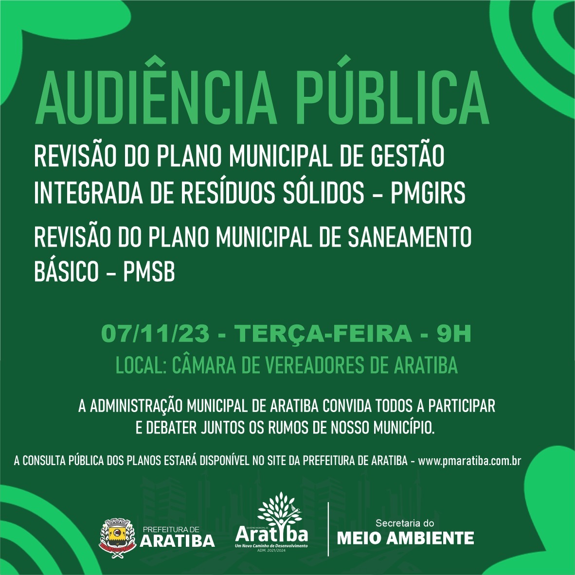 Audiência Pública de Revisão do Plano Municipal de Saneamento Básico e do Plano Municipal de Gestão Integrada de Resíduos Sólidos