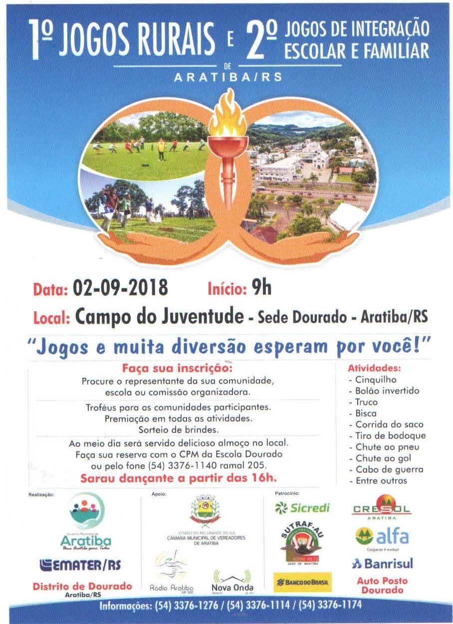 Aratiba realizará 1º Jogos Rurais e 2º Jogos de Integração Escolar e Familiar