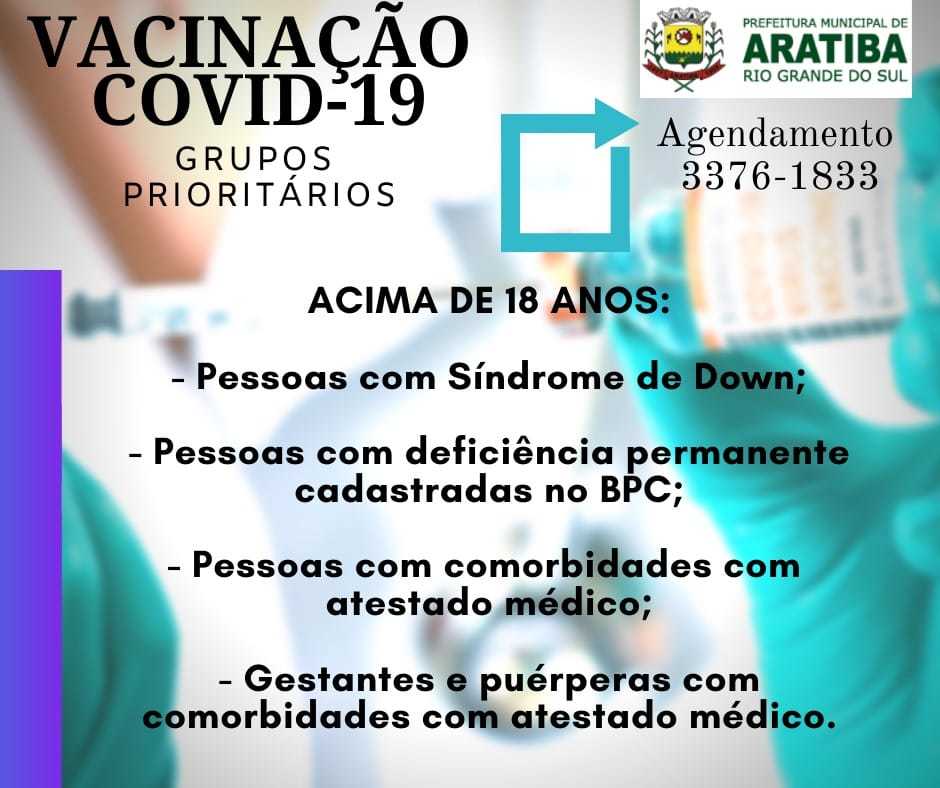 VACINAÇÃO COVID-19: Município está vacinando os grupos prioritários