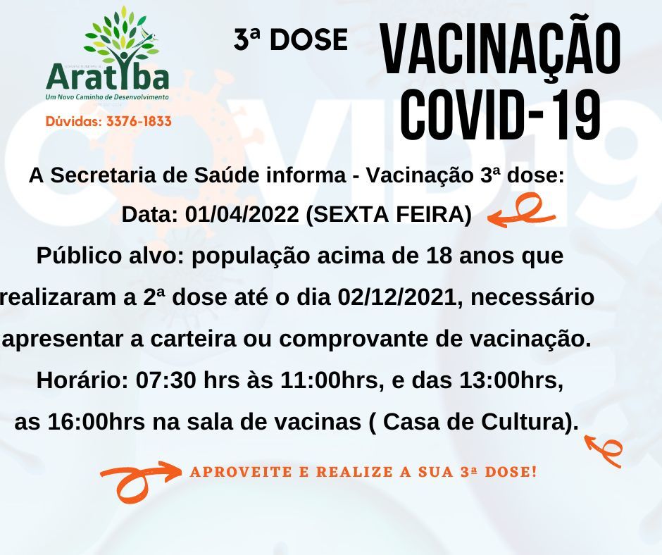 Vacinação Covid-19, 3ª dose para pessoas com mais de 18 anos