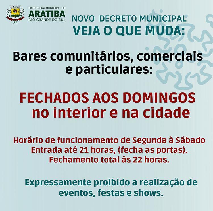Aratiba publica novo decreto com medidas mais rígidas de combate à pandemia