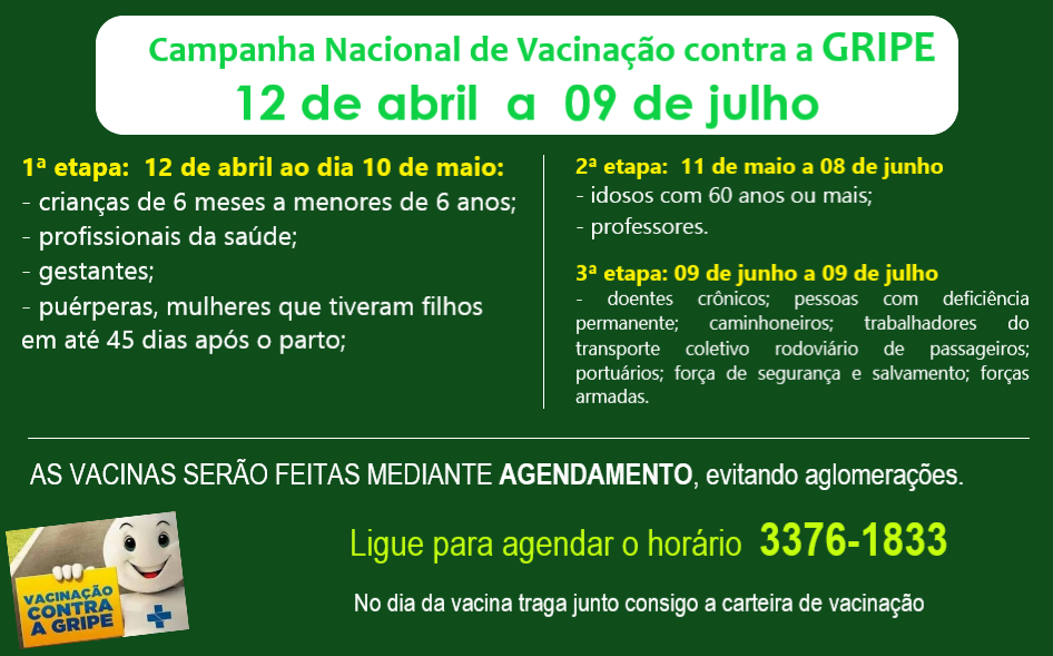 Vacinação contra Influenza começa nesta segunda-feira, 12 de abril
