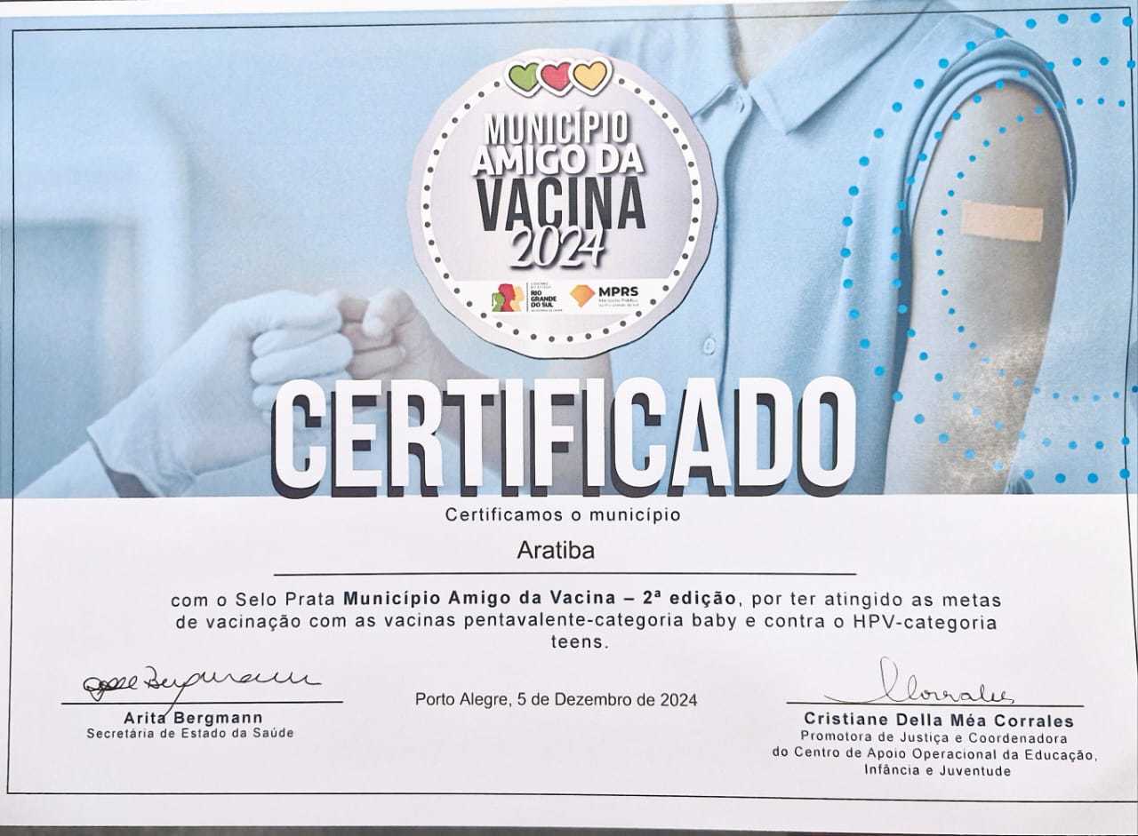Aratiba recebe selo de Município Amigo da Vacina
