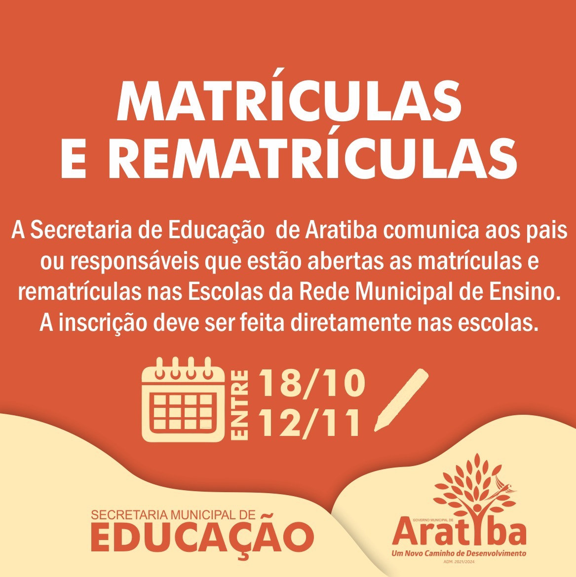 Aratiba abre período para matrículas e rematrículas nas escolas municipais